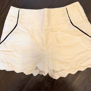 Lucca Couture White textured Shorts with Buttons n black trim on pockets